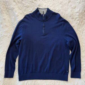 Nautica Quarter Zip Mock Neck Men’s Size XL Navy Blue Pull-Over Sweater, EUC